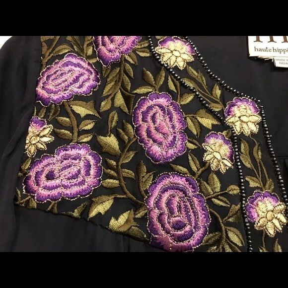 Haute Hippie Blue Floral Silk Button Down Blouse Medium - Picture 3 of 8